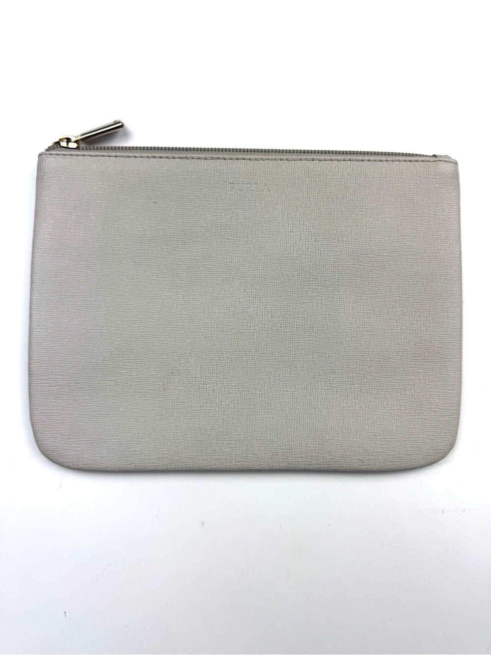 FURLA Metallic Leather Flat Zipper Pouch